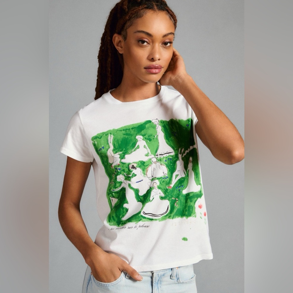MOTHER White and Green Short Sleeve Tee